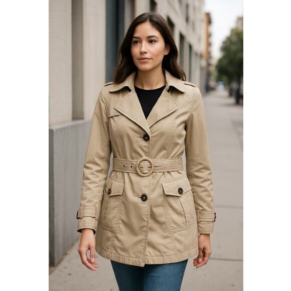 Esprit Beige Belted Cotton Trench Coat Size 8 Classic Lightweight All Purpose - Picture 2 of 9